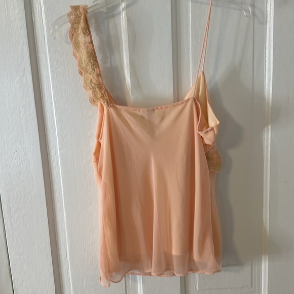 True Meaning Vintage Y2K Peach Chiffon Lace Asymmetrical Top 14 - Picture 5 of 7